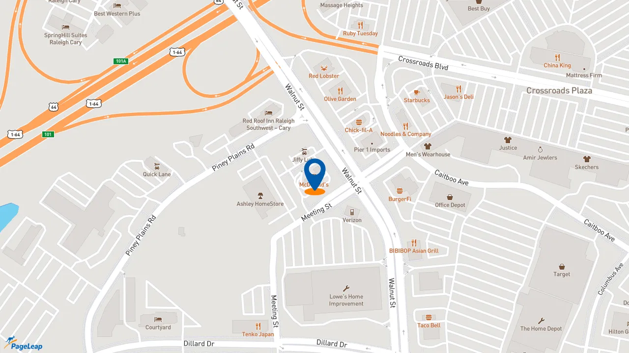 https://pageleap.com map showing location of McDonald&#039;s in Cary.