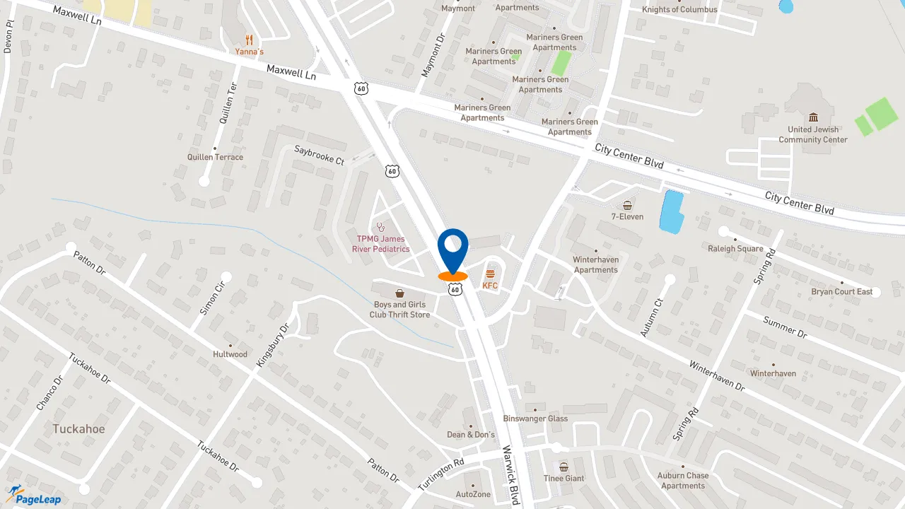 https://pageleap.com map showing location of McDonald&#039;s in Newport News.