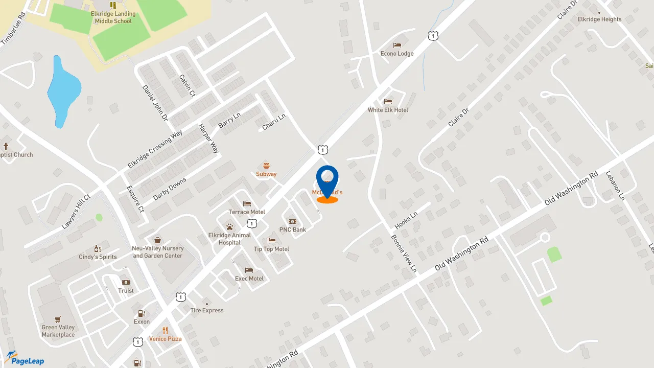 https://pageleap.com map showing location of McDonald&#039;s in Elkridge.