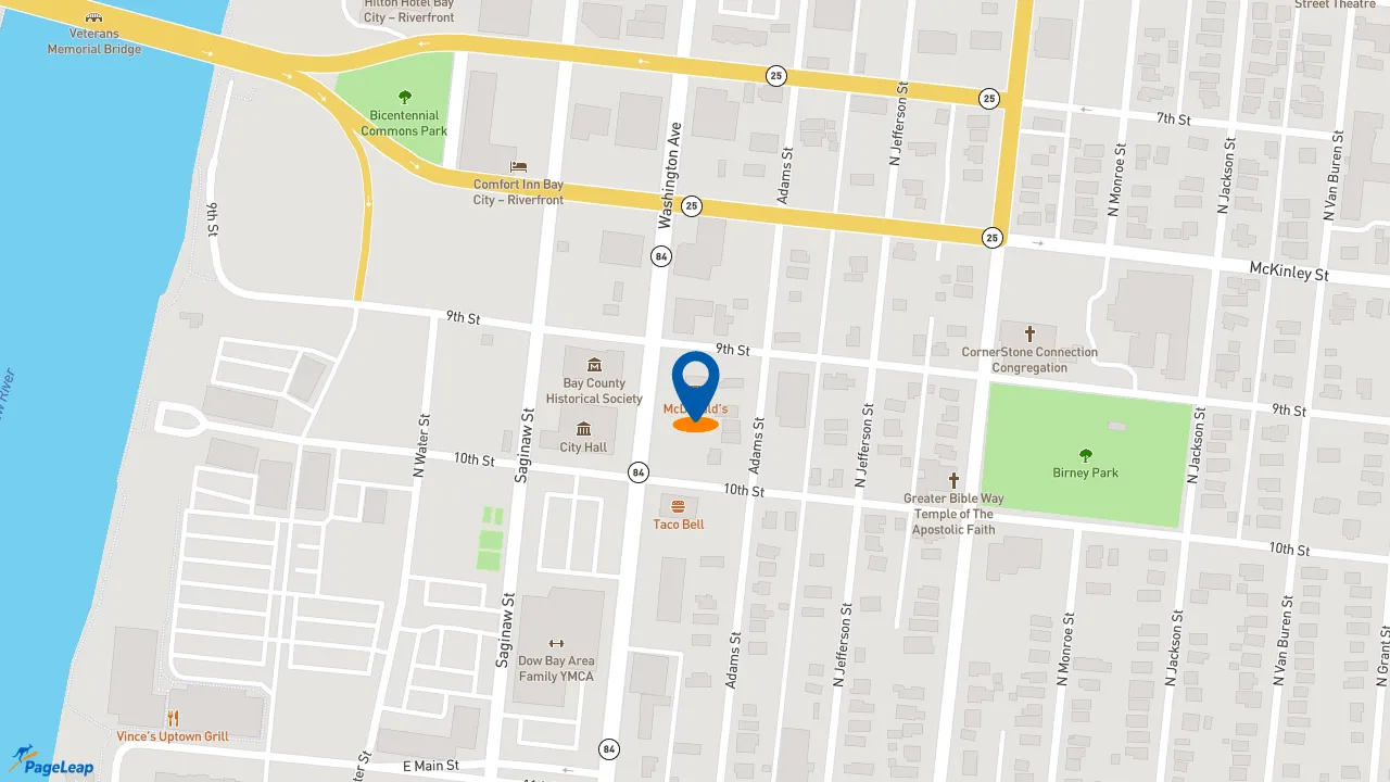 https://pageleap.com map showing location of McDonald&#039;s in Bay City.