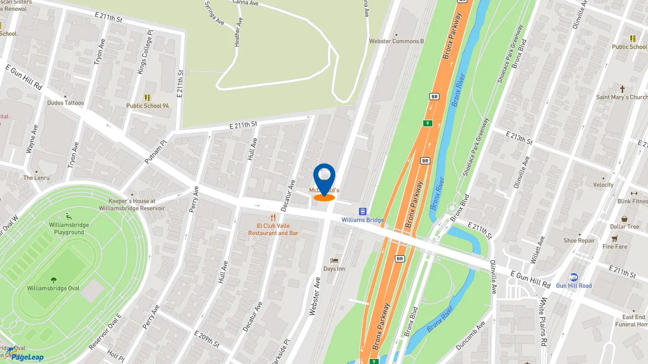 https://pageleap.com map showing location of McDonald&#039;s in Bronx.