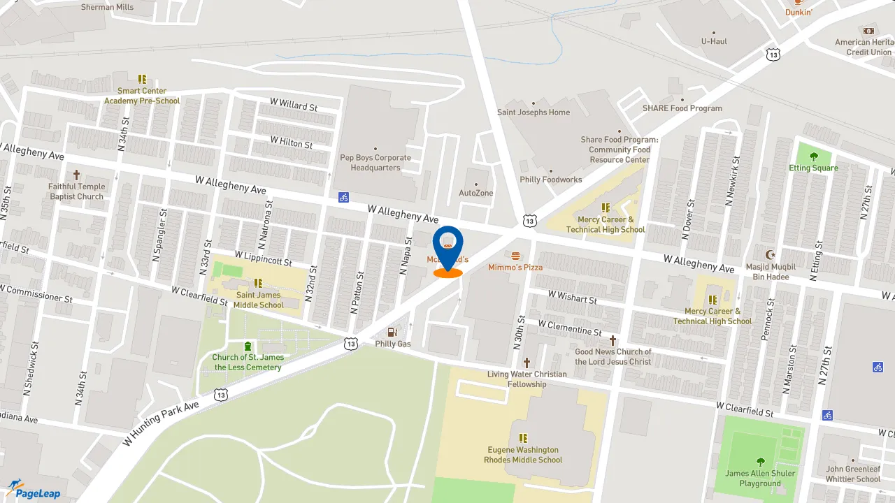 https://pageleap.com map showing location of McDonald&#039;s in Philadelphia.