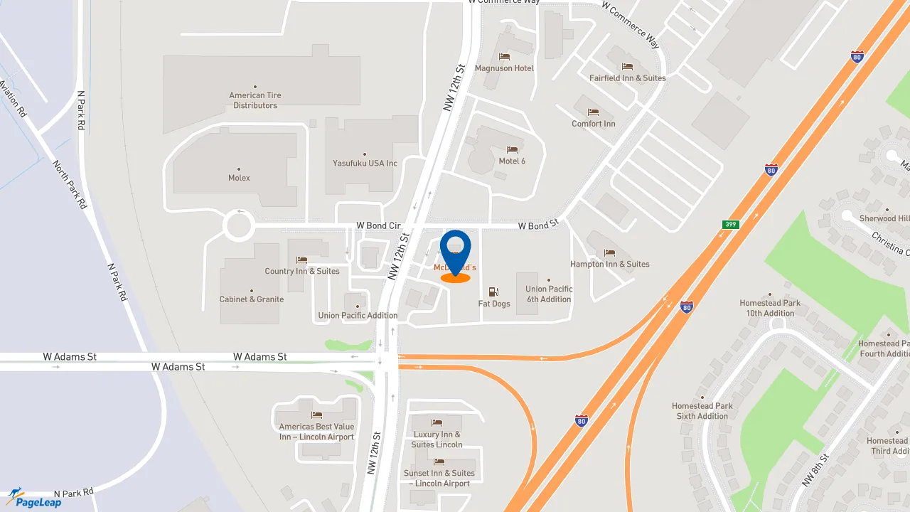 https://pageleap.com map showing location of McDonald&#039;s in Lincoln.
