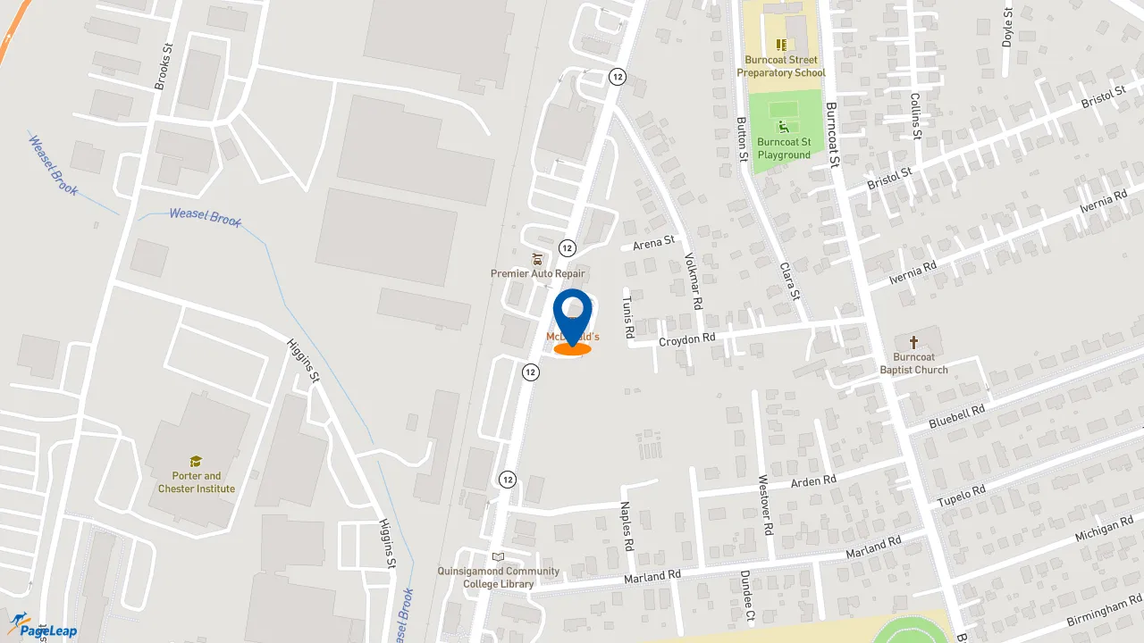 https://pageleap.com map showing location of McDonald&#039;s in Worcester.