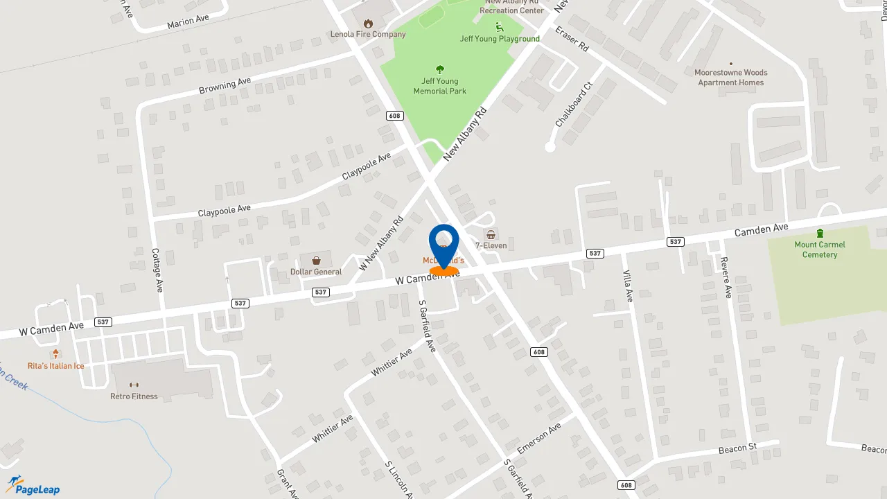 https://pageleap.com map showing location of McDonald&#039;s in Moorestown Township.