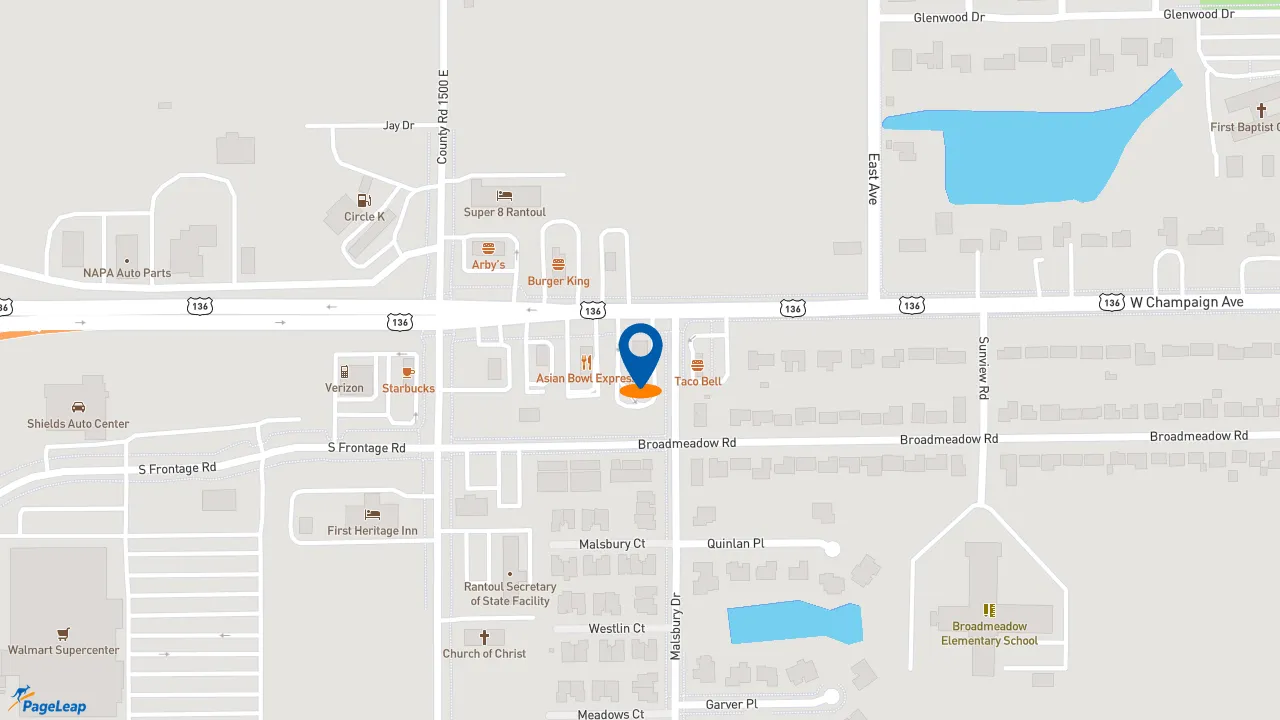 https://pageleap.com map showing location of McDonald&#039;s in Rantoul.