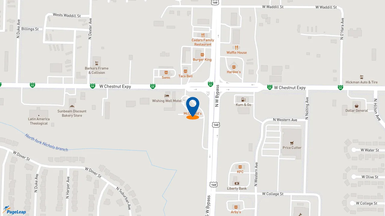 https://pageleap.com map showing location of McDonald&#039;s in Springfield.