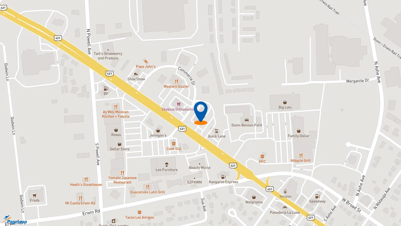 https://pageleap.com map showing location of McDonald&#039;s in Dunn.