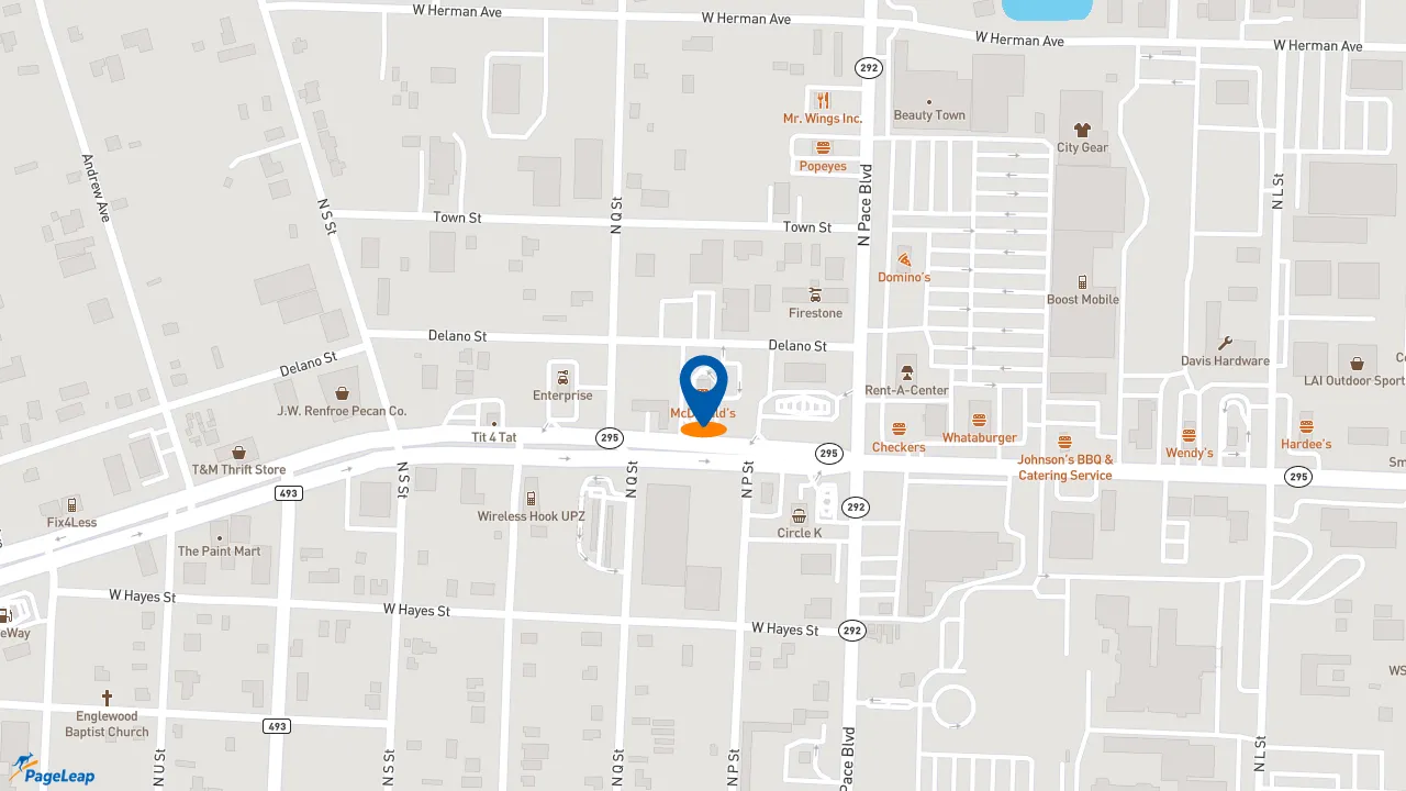 https://pageleap.com map showing location of McDonald&#039;s in Pensacola.