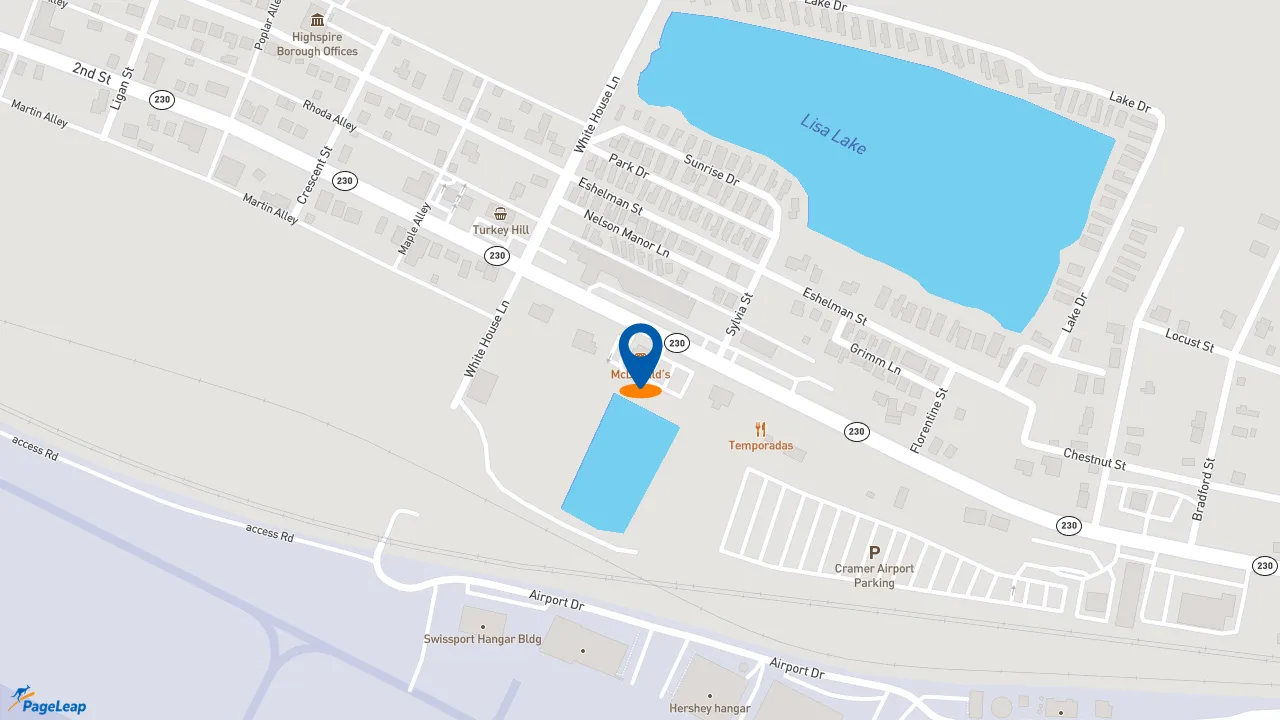 https://pageleap.com map showing location of McDonald&#039;s in Middletown.