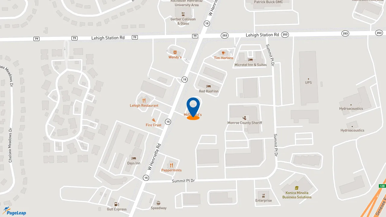 https://pageleap.com map showing location of McDonald&#039;s in Town Of Henrietta.