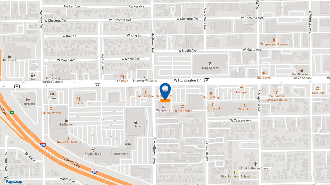 https://pageleap.com map showing location of McDonald&#039;s in Monrovia.