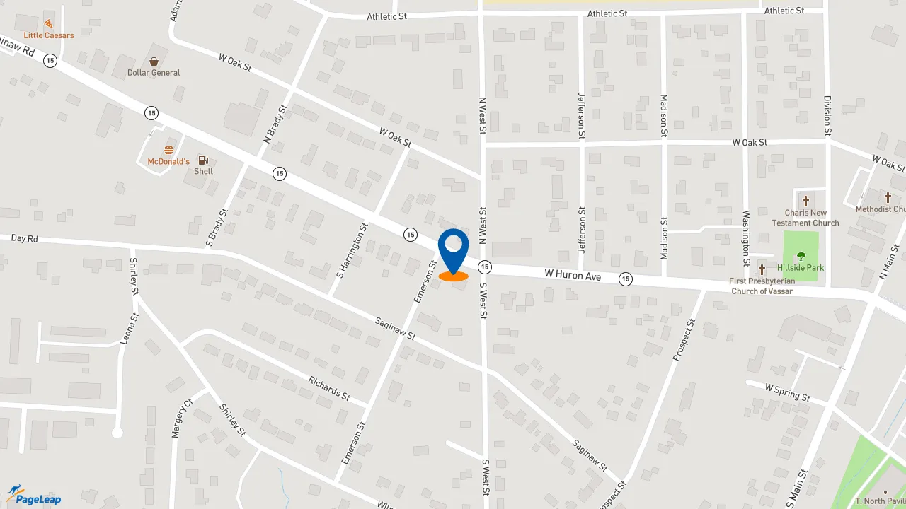 https://pageleap.com map showing location of McDonald&#039;s in Vassar.