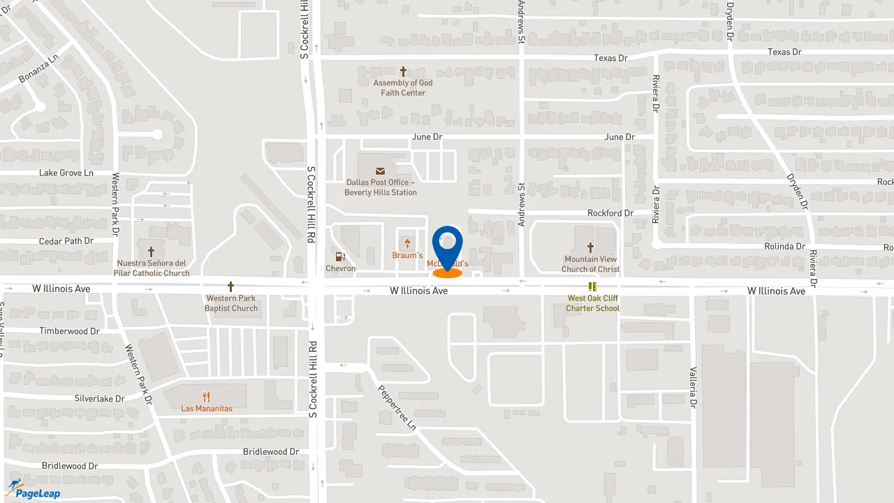 https://pageleap.com map showing location of McDonald&#039;s in Dallas.