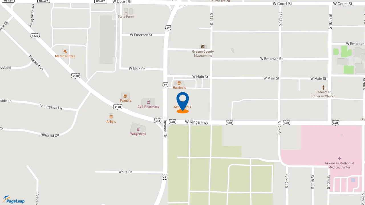https://pageleap.com map showing location of McDonald&#039;s in Paragould.