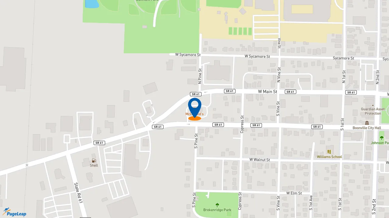 https://pageleap.com map showing location of McDonald&#039;s in Boonville.