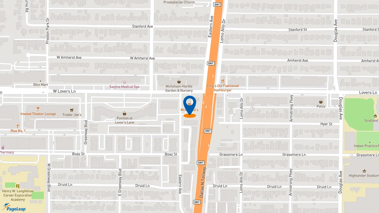 https://pageleap.com map showing location of McDonald&#039;s in Dallas.