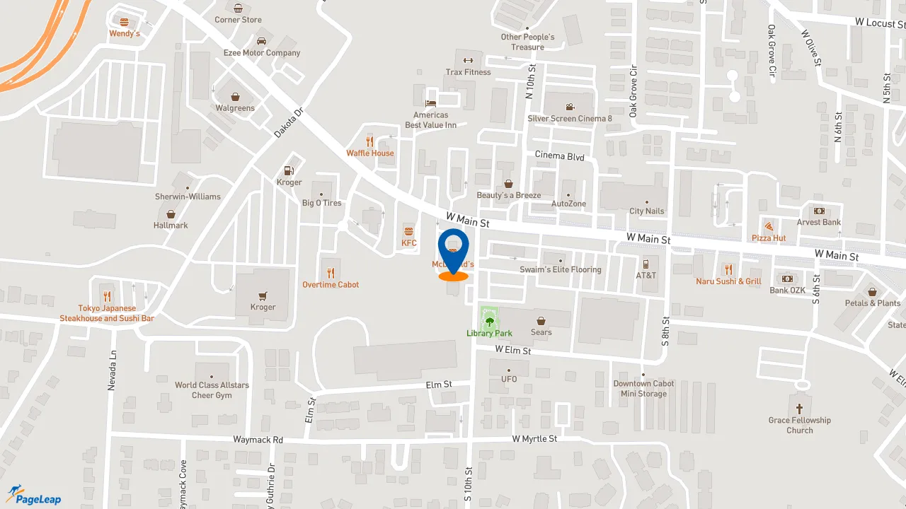 https://pageleap.com map showing location of McDonald&#039;s in Cabot.