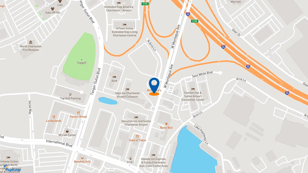 https://pageleap.com map showing location of McDonald&#039;s in North Charleston.