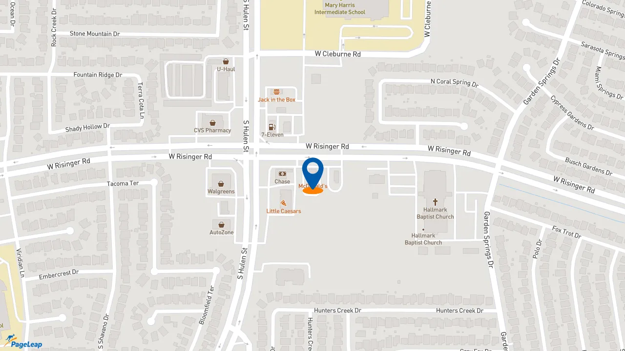 https://pageleap.com map showing location of McDonald&#039;s in Fort Worth.