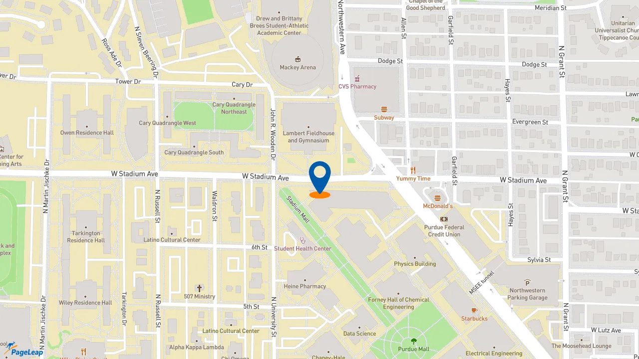 https://pageleap.com map showing location of McDonald&#039;s in West Lafayette.