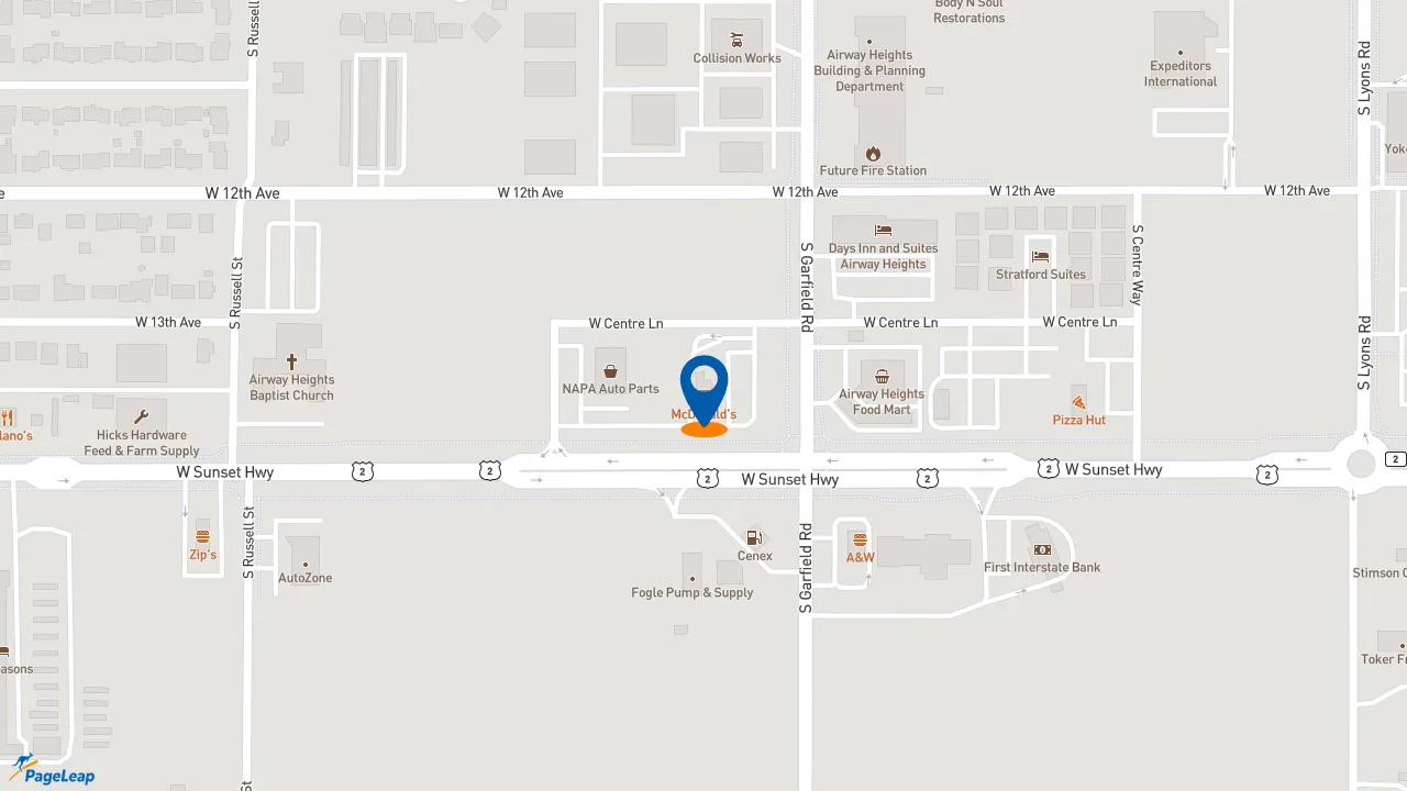 https://pageleap.com map showing location of McDonald&#039;s in Airway Heights.