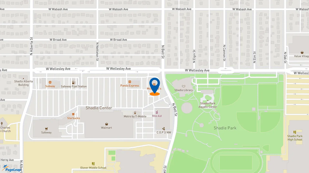 https://pageleap.com map showing location of McDonald&#039;s in Spokane.