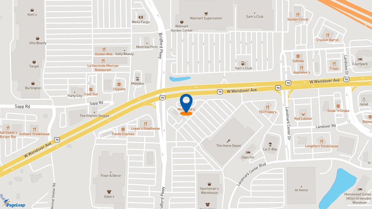 https://pageleap.com map showing location of McDonald&#039;s in Greensboro.