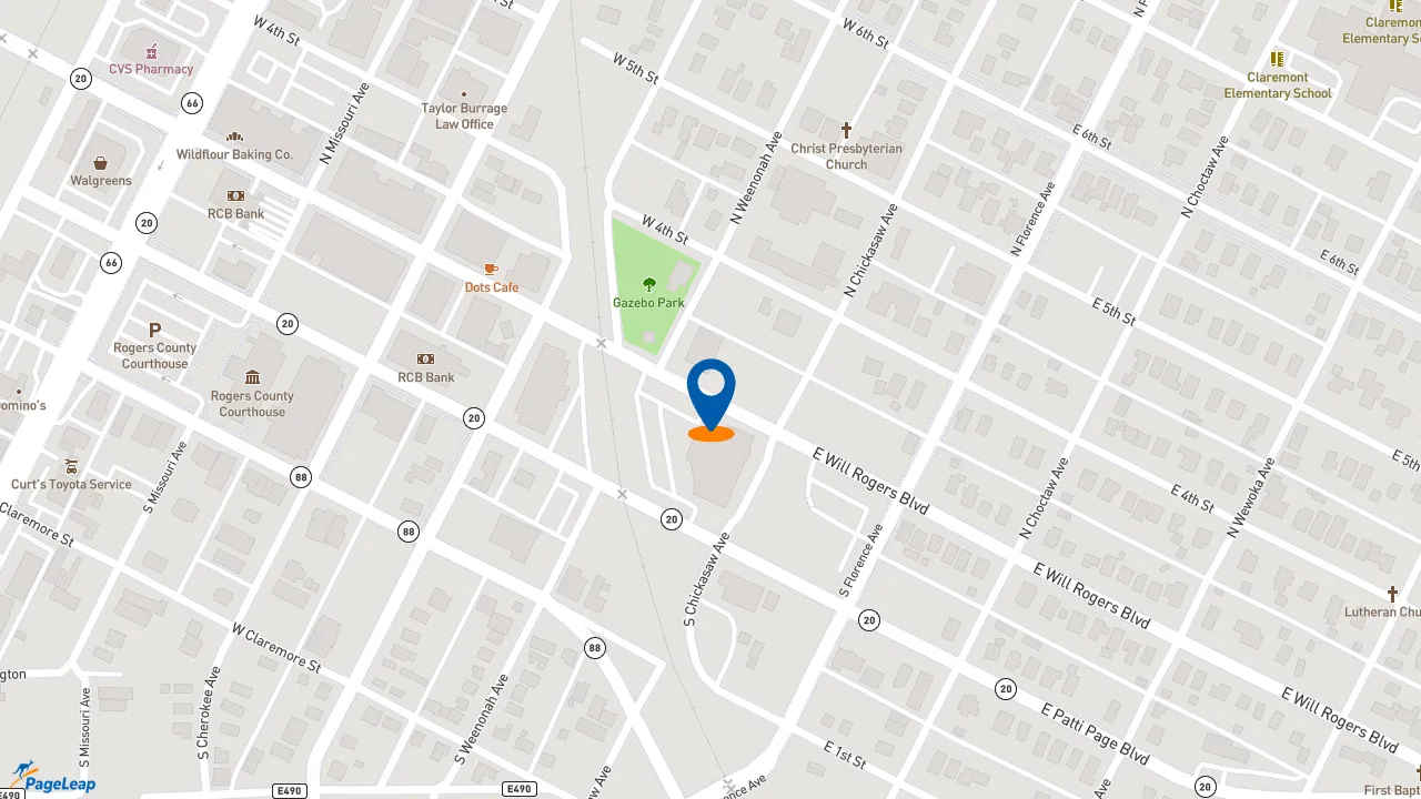 https://pageleap.com map showing location of McDonald&#039;s in Claremore.