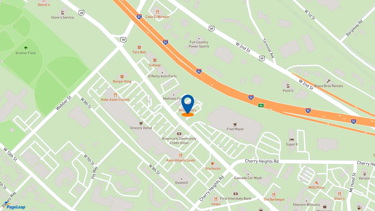 https://pageleap.com map showing location of McDonald&#039;s in The Dalles.