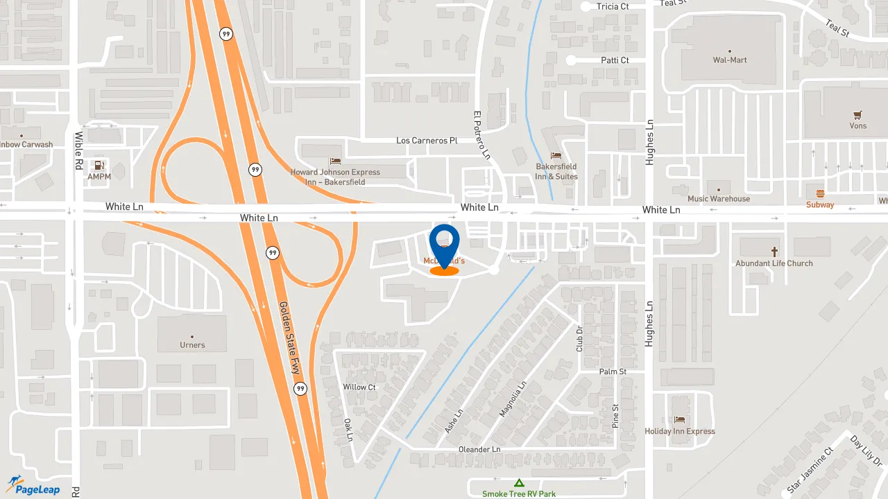 https://pageleap.com map showing location of McDonald&#039;s in Bakersfield.