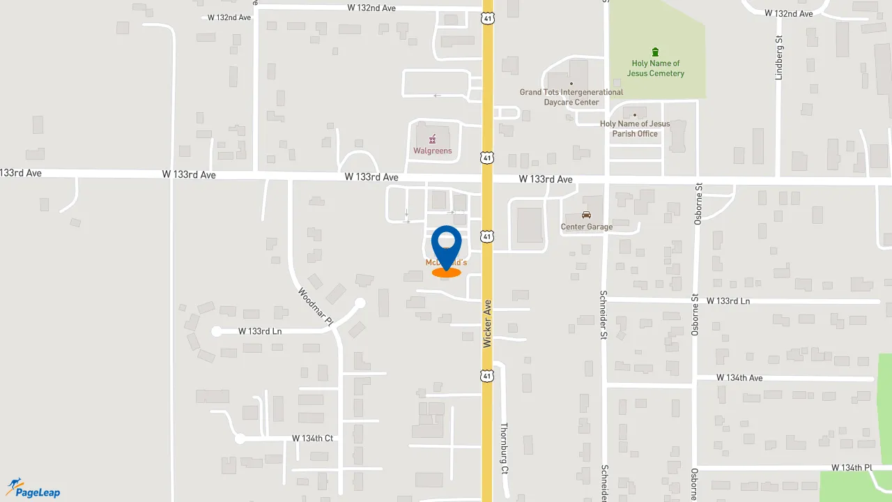 https://pageleap.com map showing location of McDonald&#039;s in Cedar Lake.