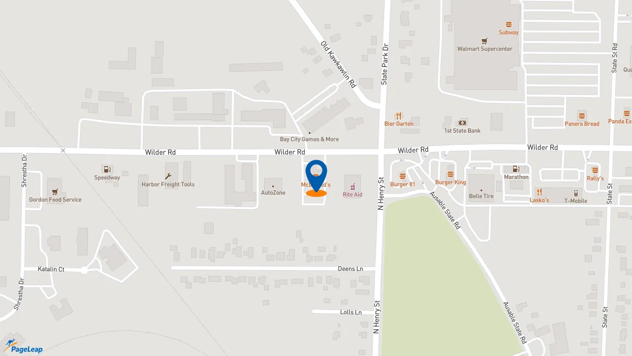 https://pageleap.com map showing location of McDonald&#039;s in Bay City.