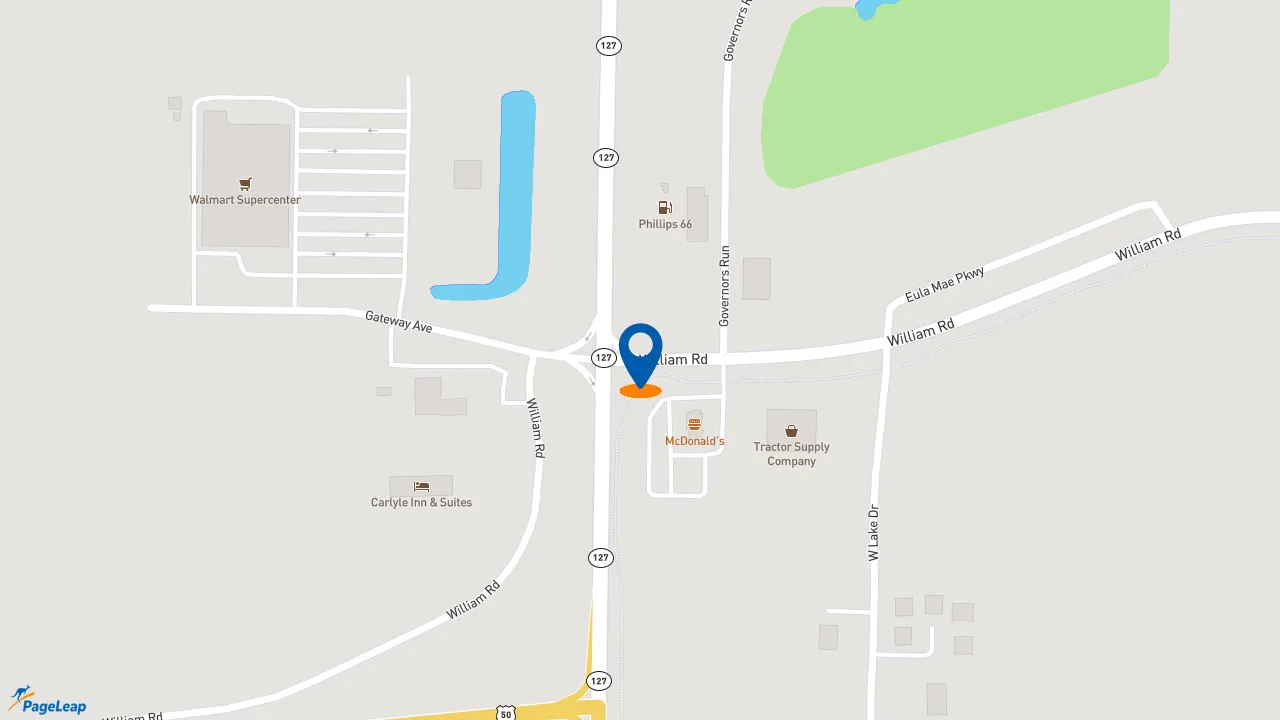https://pageleap.com map showing location of McDonald&#039;s in Carlyle.