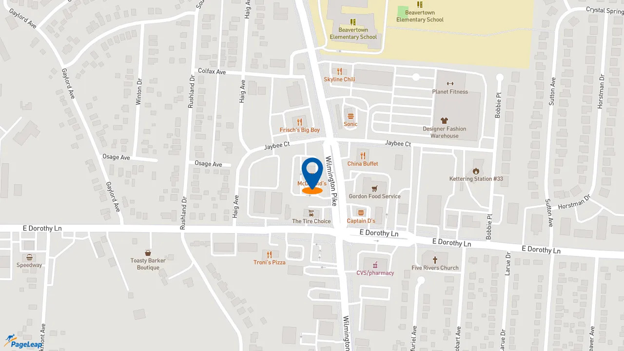 https://pageleap.com map showing location of McDonald&#039;s in Kettering.