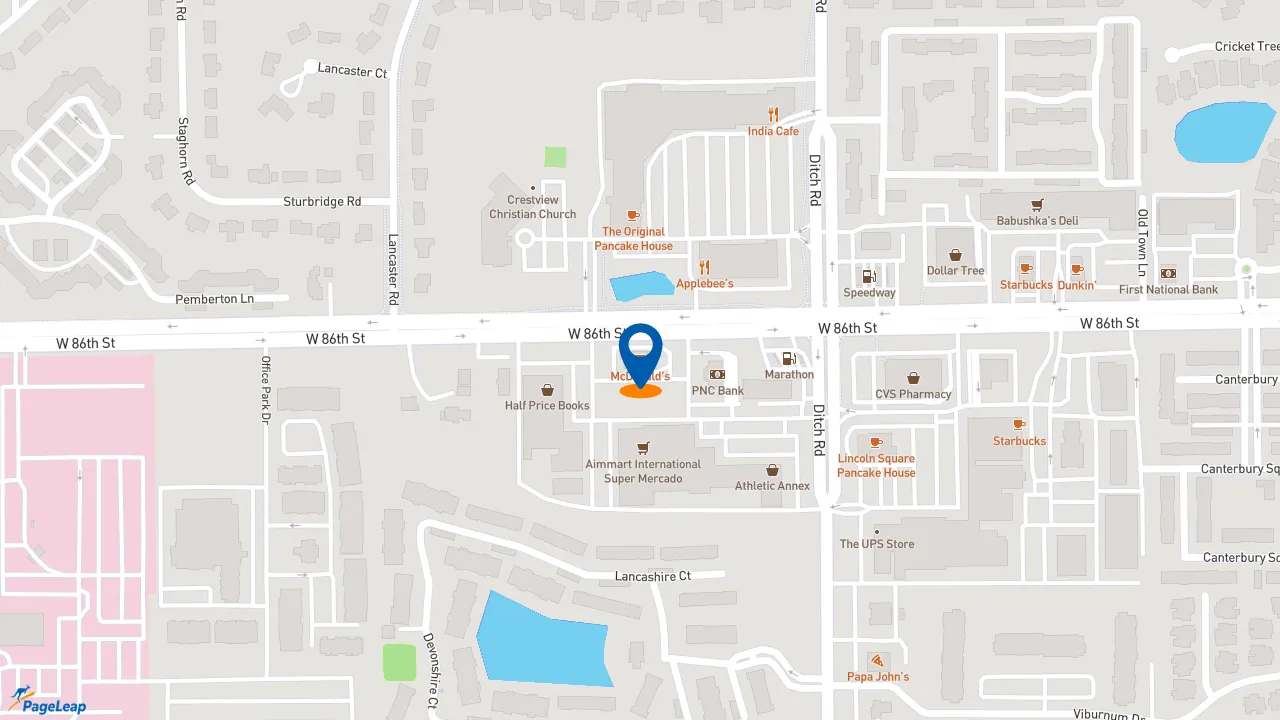 https://pageleap.com map showing location of McDonald&#039;s in Indianapolis.