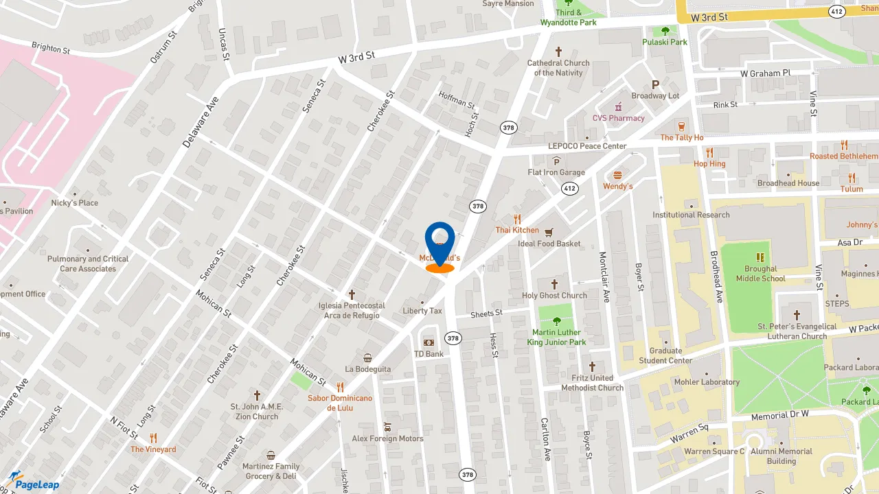 https://pageleap.com map showing location of McDonald&#039;s in Bethlehem.