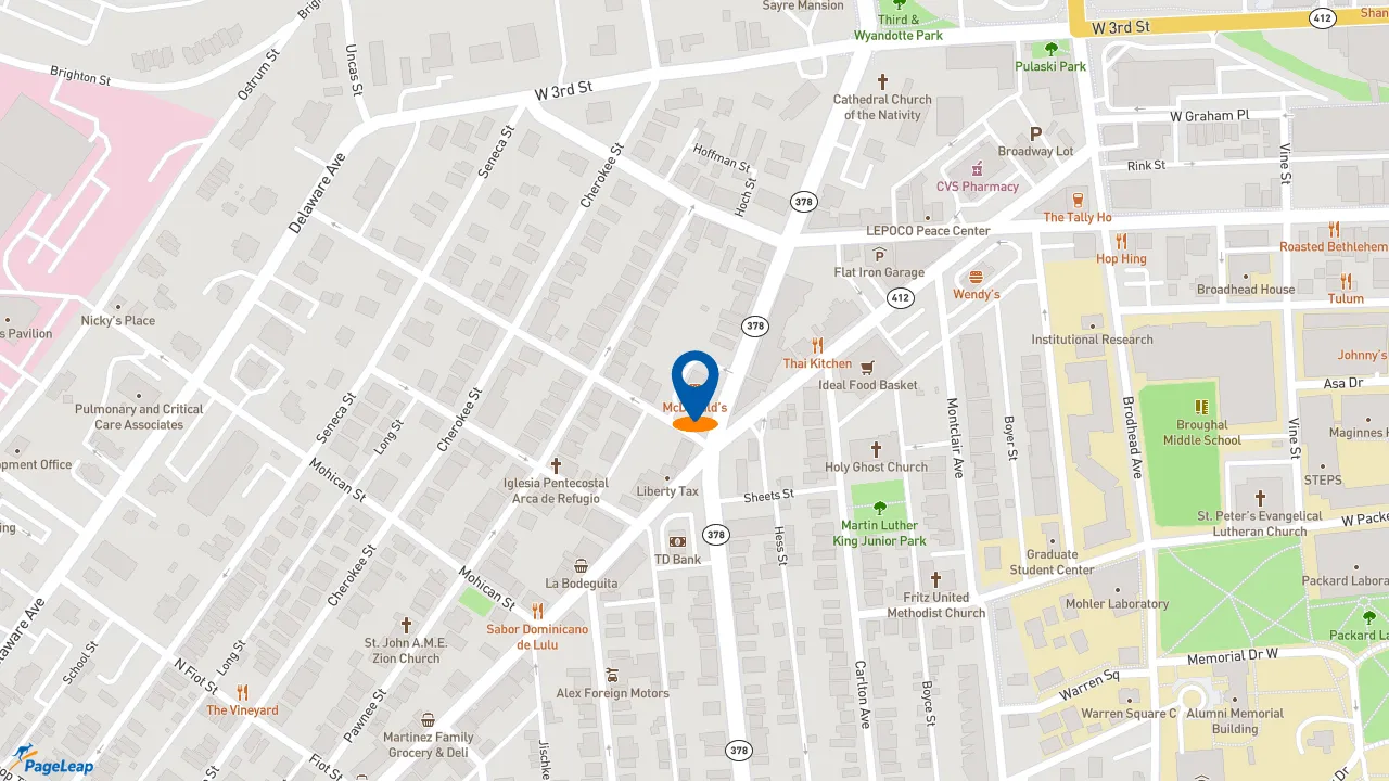 https://pageleap.com map showing location of McDonald&#039;s in Bethlehem.
