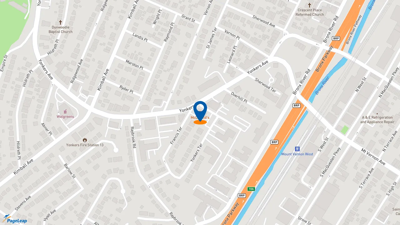 https://pageleap.com map showing location of McDonald&#039;s in City Of Yonkers.