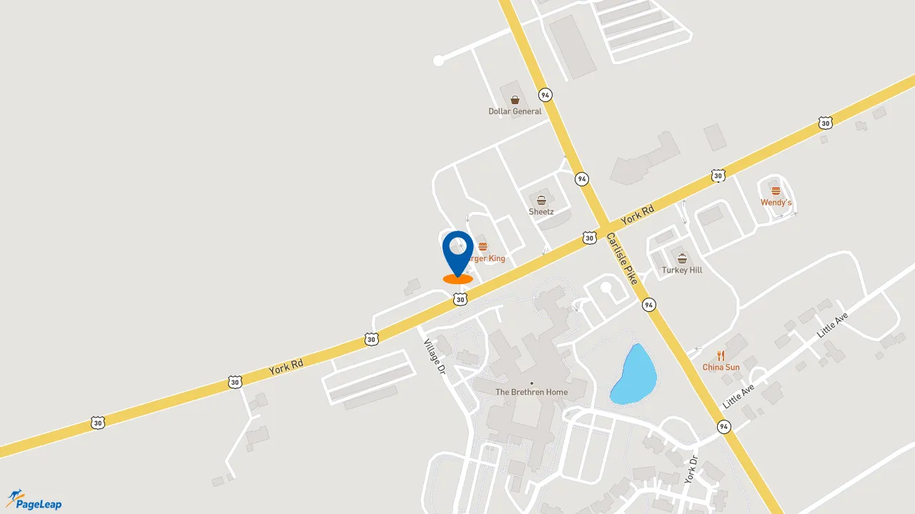 https://pageleap.com map showing location of McDonald&#039;s in New Oxford.