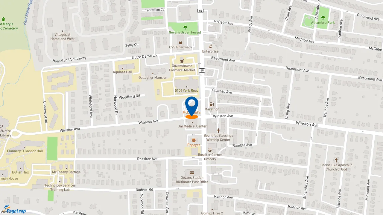 https://pageleap.com map showing location of McDonald&#039;s in Baltimore.
