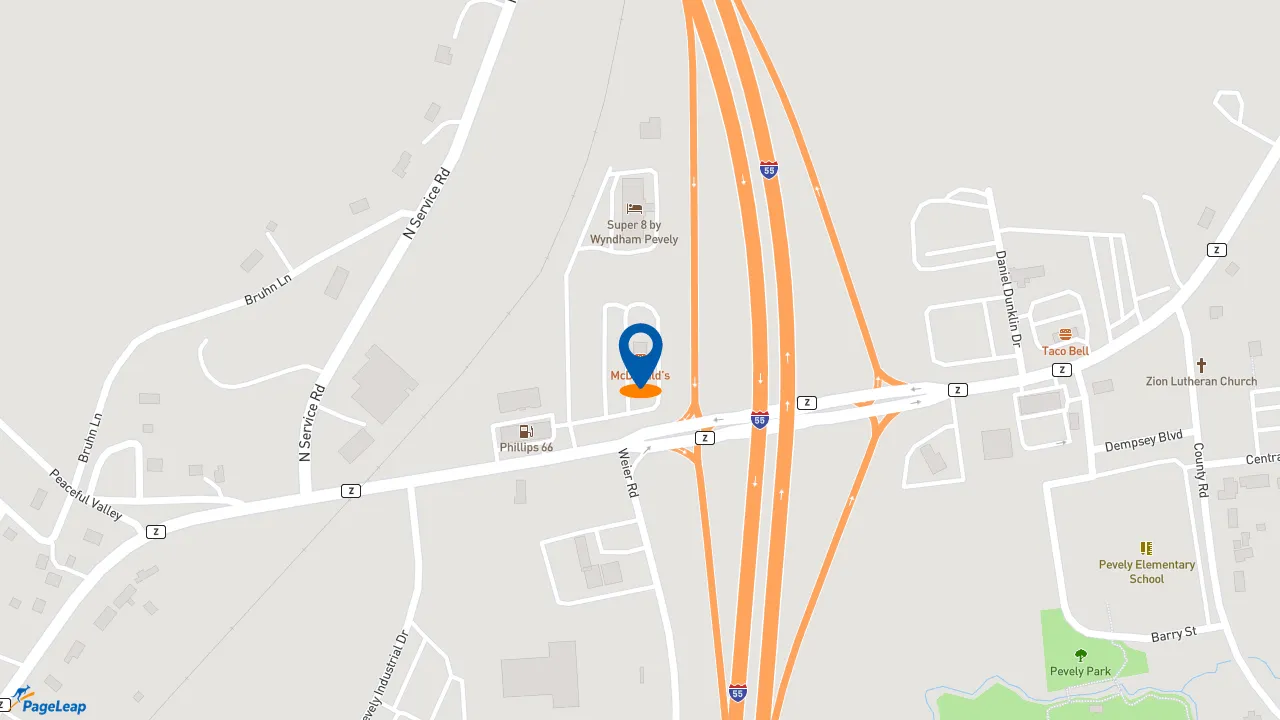 https://pageleap.com map showing location of McDonald&#039;s in Pevely.