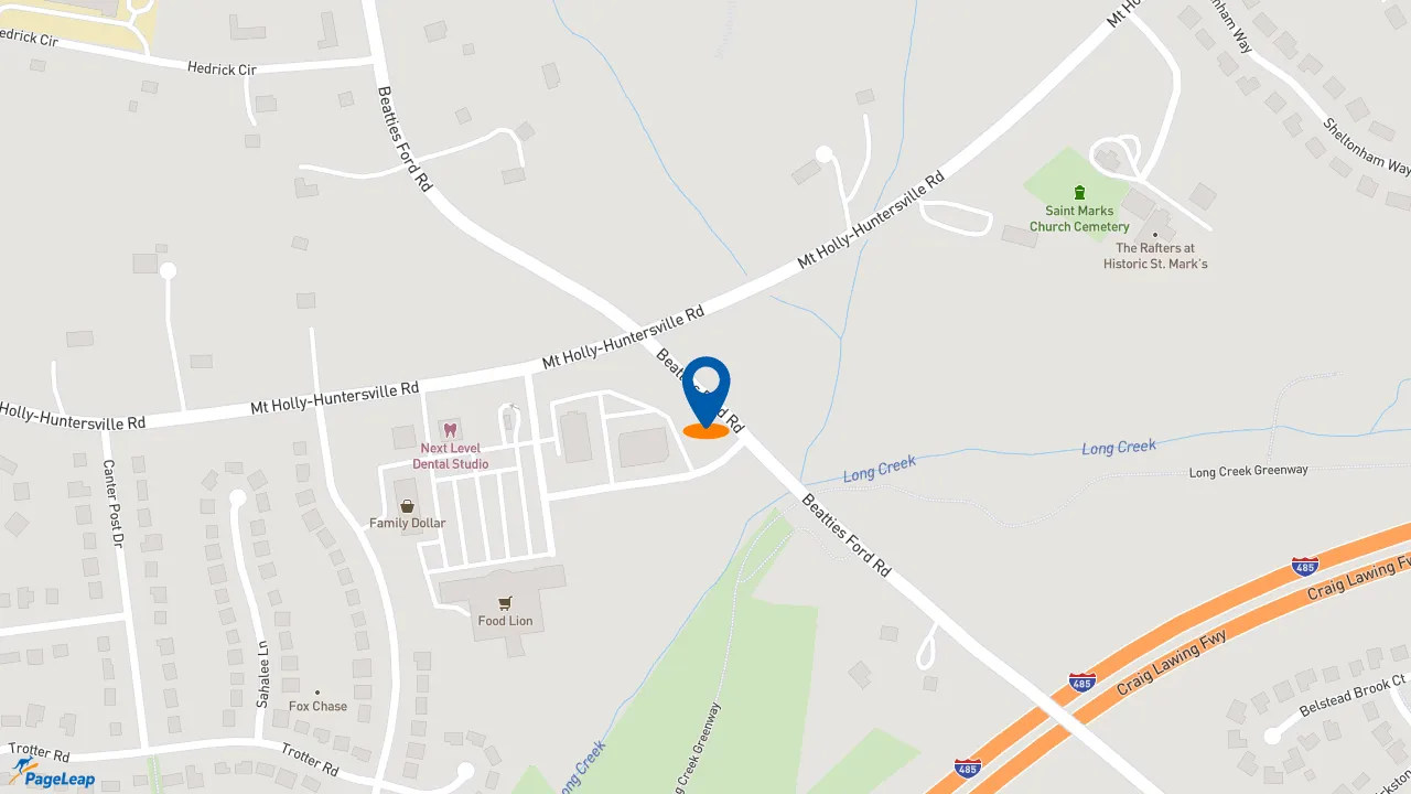 https://pageleap.com map showing location of Meineke Car Care Center in Charlotte.
