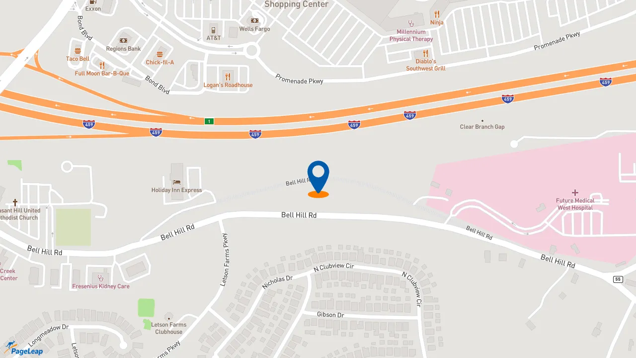 https://pageleap.com map showing location of Meineke Car Care Center in Bessemer.