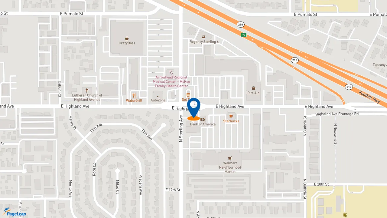 https://pageleap.com map showing location of Meineke Car Care Center - Closed in San Bernardino.