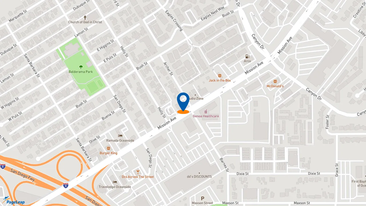 https://pageleap.com map showing location of Meineke Car Care Center - Closed in Oceanside.