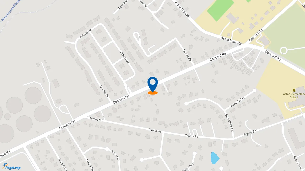 https://pageleap.com map showing location of Meineke Car Care Center in Aston.
