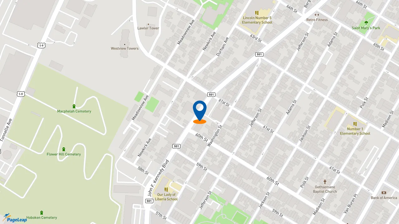 https://pageleap.com map showing location of Meineke Car Care Center in West New York.