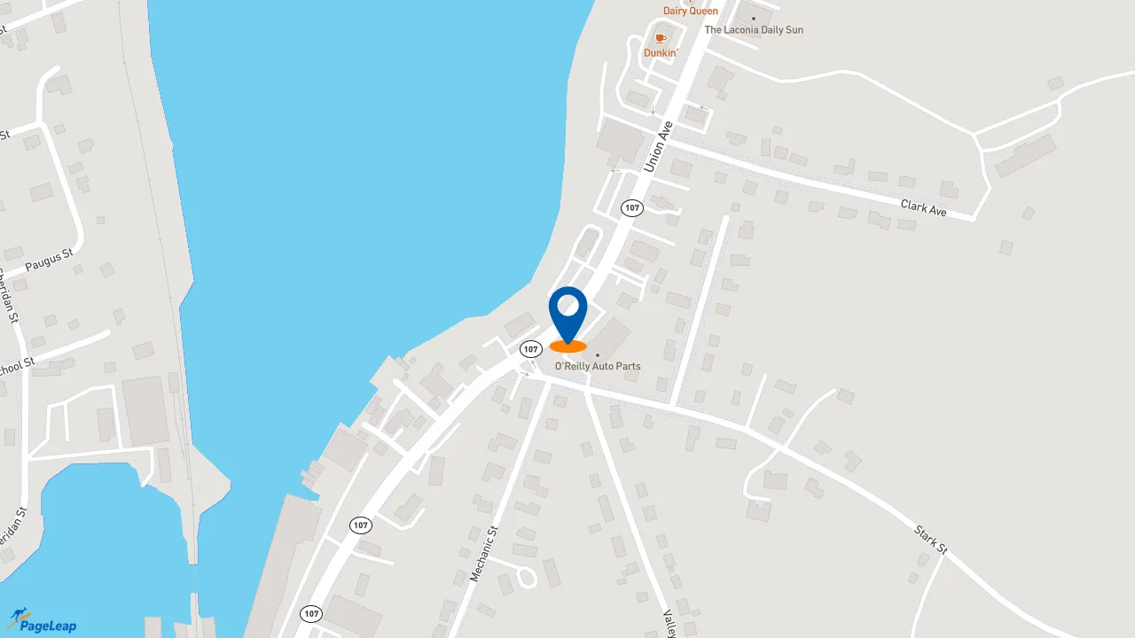 https://pageleap.com map showing location of Meineke Car Care Center in Laconia.