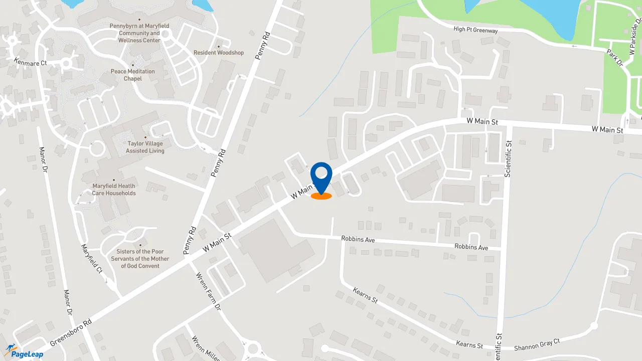 https://pageleap.com map showing location of Meineke Car Care Center in Jamestown.